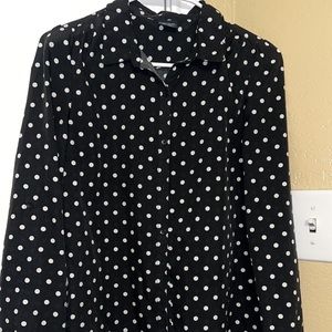 Faded Glory Long Sleeved Polka Dot Collared Blouse